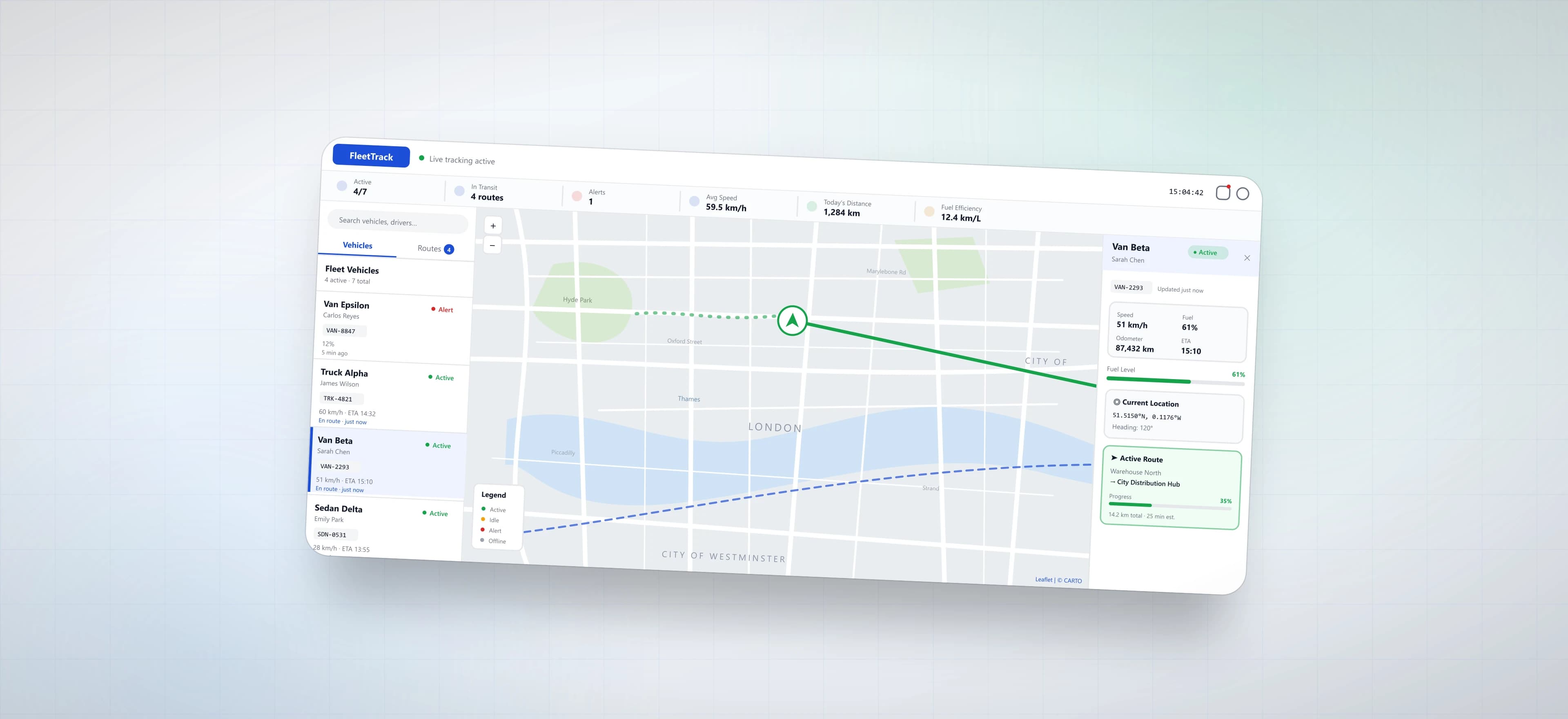 Real-time fleet tracking and route optimization module.